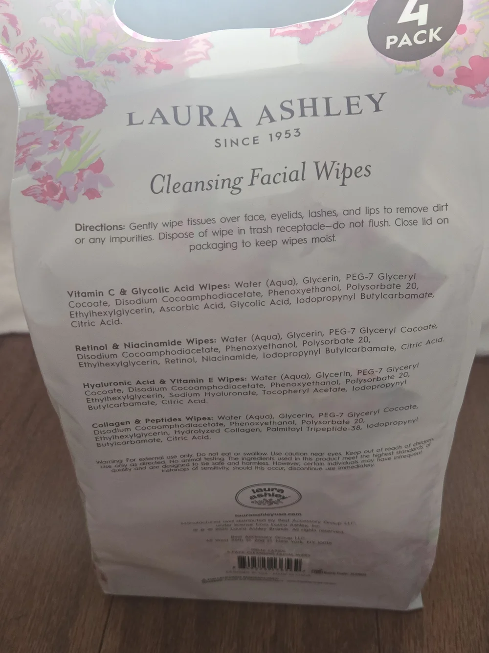 Laura Ashley Floral Cleansing Facial Wipes - Pink Variety Pack (120 Wipes)
